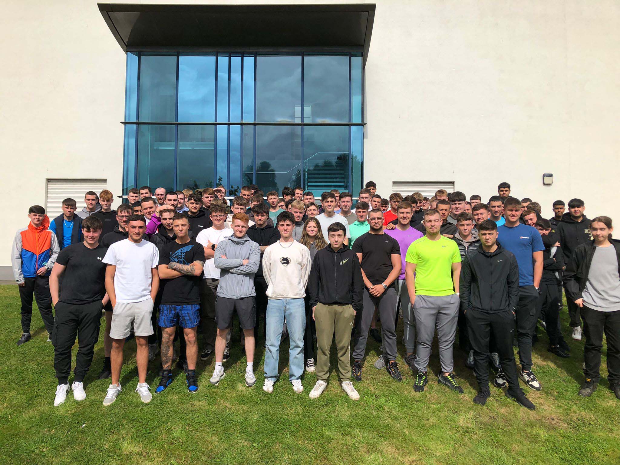 A large group of apprentices pictured outside our Cardonald Campus